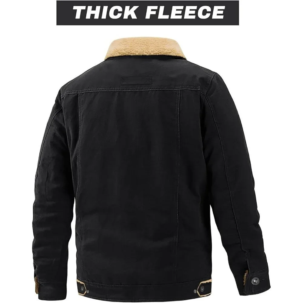 Men's Black Winter Thick Thermal Cotton Warm Fleece Lined Coat Cargo Jackets